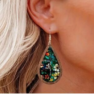 Bohemian Floral Teardrop Dangle Earrings Plant Enthusiast  Ethnic Style Jewelry